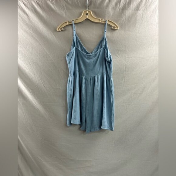 Blue Cotton Front Button Romper - Picture 7 of 7